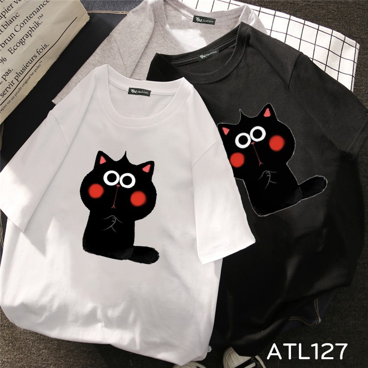thêm size size đại XS đến 7XL form to ATL127 Có size 7XL Áo thun unisex tay lỡ hình mèo