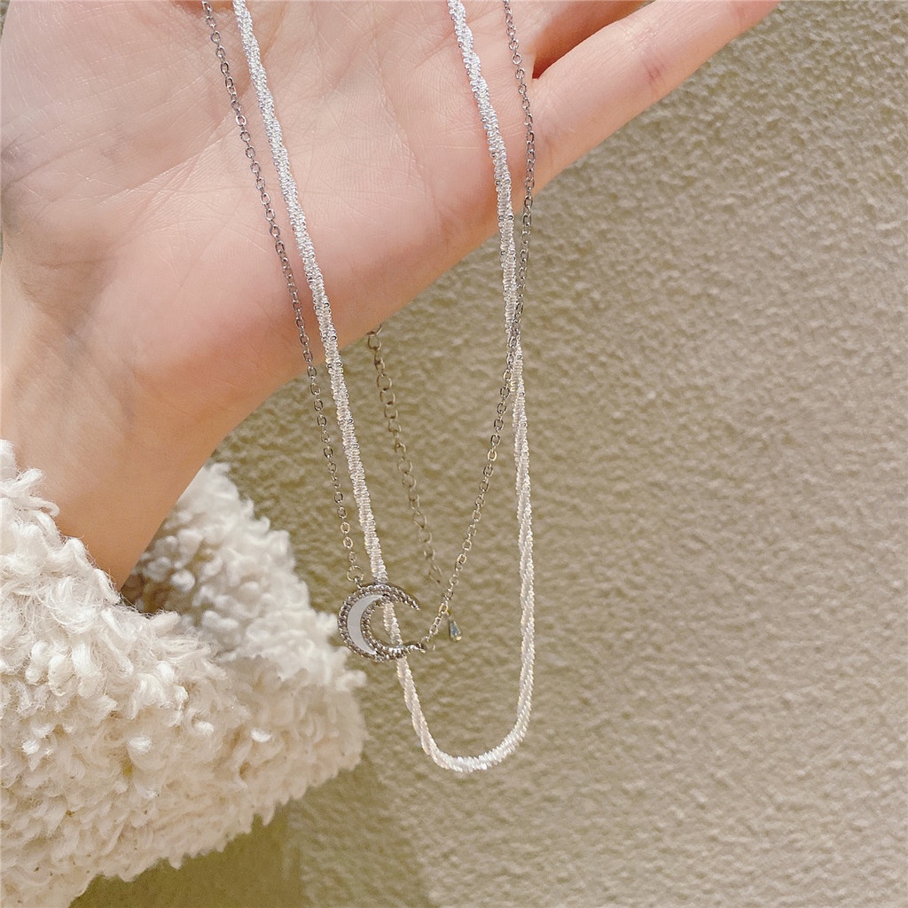 Vòng cổ Hai Lớp Đính Đá Lấp Lánh Phong Cách Harajuku Sang Trọng