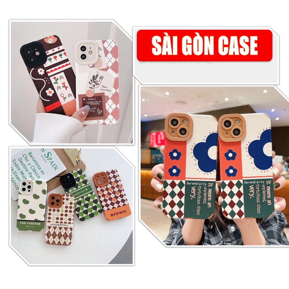 Ốp lưng điện thoại Iphone CARO HOA XANH Viền Vuông ĐEN ip7,8,plus/X,XS/XSMAX/11/11/12/13,pro,max