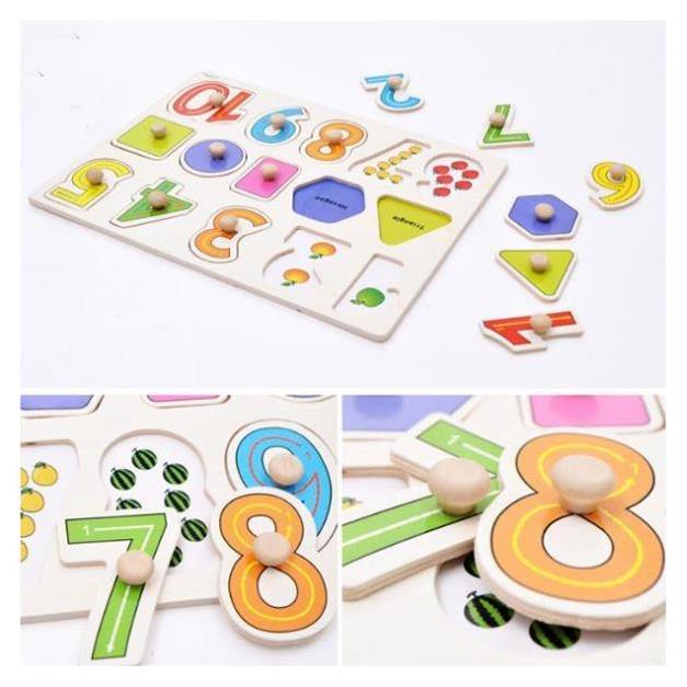 Đồ chơi bảng ghép hình núm gỗ, Bảng gỗ có núm cho bé loại 1 to đẹp chắc chắn nhiều chủ đề KT: 22×30cm