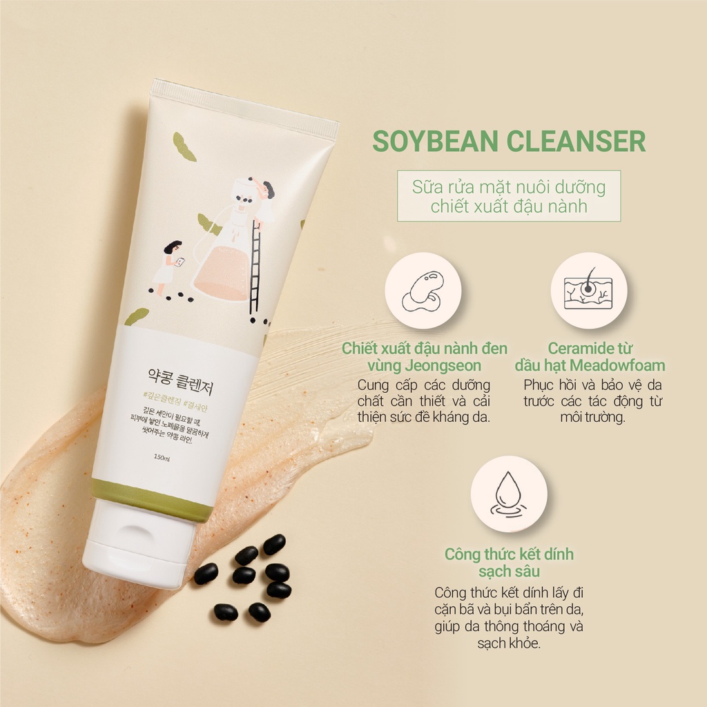 Sữa rửa mặt nuôi dưỡng chiết xuất đậu nành Round Lab Soybean Cleanser 150ml