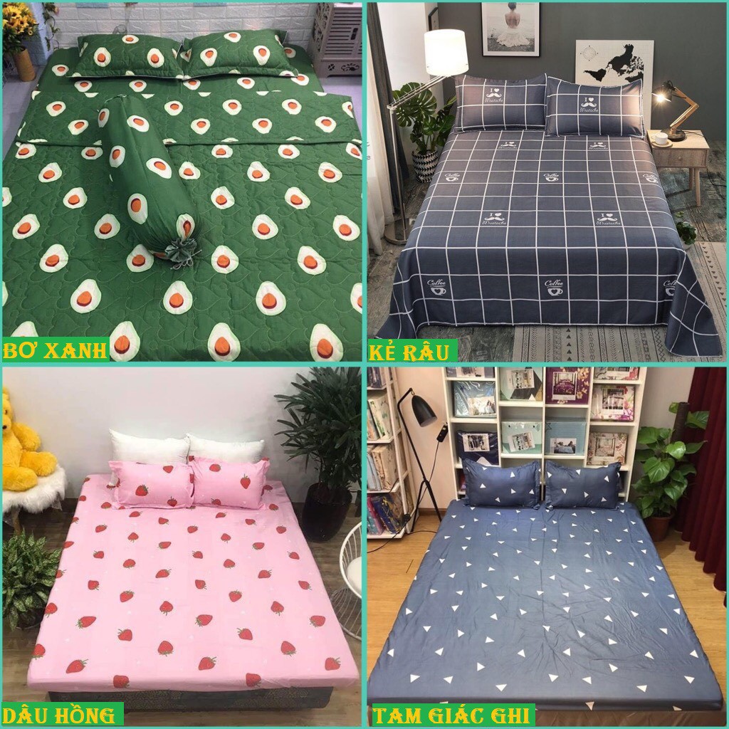 Bộ drap nệm 1m6 x 2m / 1m8 x 2m Freeship 50k 1 ga chun 2 vỏ gối nằm 45 x 65 TIM HỒNG