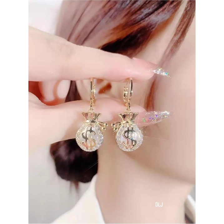 Bông tai nữ bạc thật hình túi tiền hàng hot LINH MIU SILVER