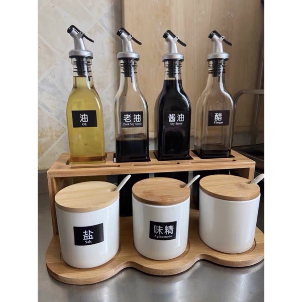 Bộ đựng gia vị thuỷ tinh , sứ trắng nhà bếp cao cấp