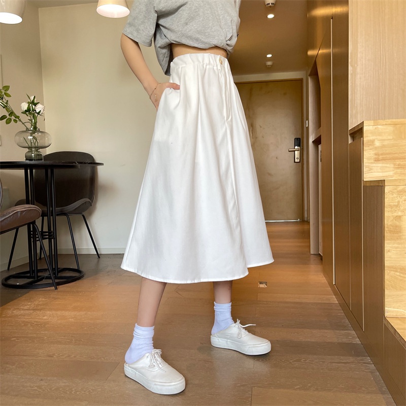 IELGY Chân Váy Dài Lưng Cao Màu Sắc Đơn Giản Phong Cách Hàn Quốc Cho Nữ