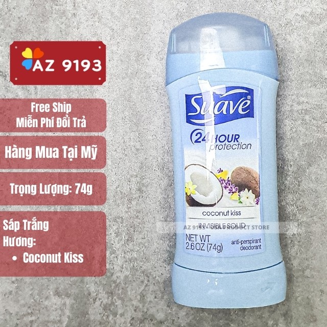 [Hàng Mỹ] Lăn Khử Mùi Nữ SUAVE, 74g, Dạng Sáp - Ngăn Mùi Cơ Thể Suốt 24h, Hương Thơm Tự Nhiên, Khô Thoáng - Az 9193