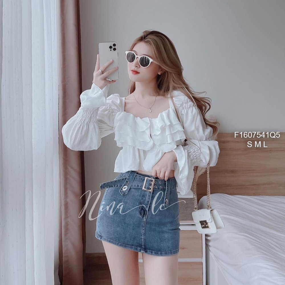 Chân váy jean giãn rách dây nịt hàng đẹp!