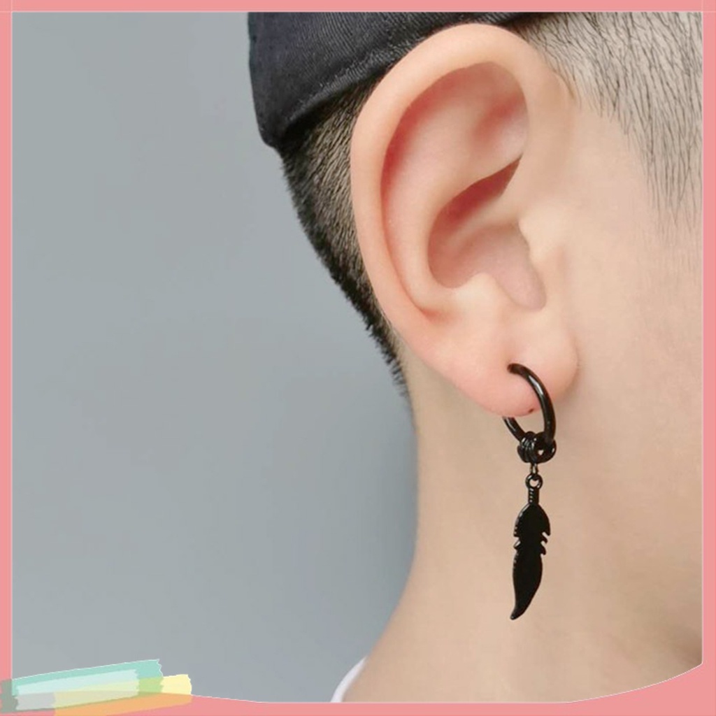 1 Đôi Bông Tai Hình Lông Vũ Bằng Thép Không Gỉ Màu Sắc Đơn Giản