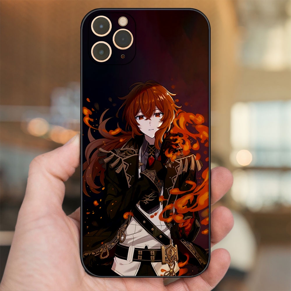 Ốp lưng iPhone 11 Pro Max dẻo đen cạnh vuông in hình Diluc Genshin Impact