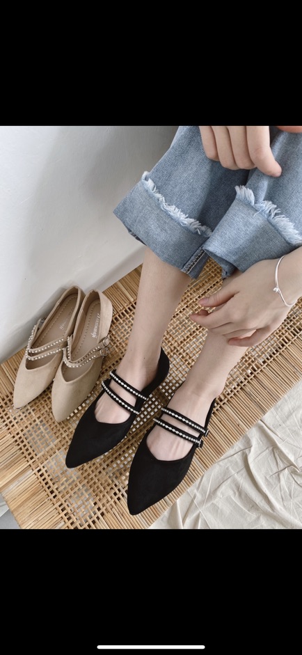 giày da lộn mũi nhọn búp bê nữ