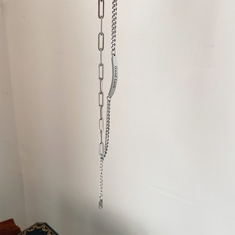 Vòng Tay Thép Titan Khắc Chữ May Mắn Phong Cách Âu Mỹ