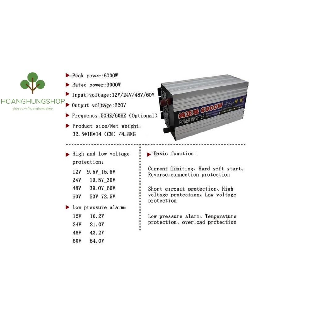 Bộ đổi nguồn inverter 24V lên 220v 6000W