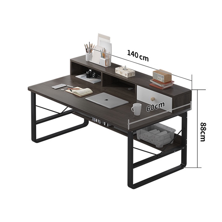 Bàn làm việc 1m4 bằng gỗ- Bàn học, máy tính cao cấp mặt ngang 60cm kèm giá sách BAH052