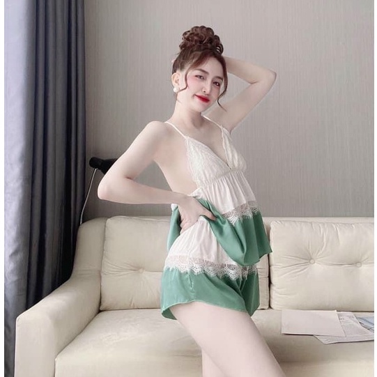 BỘ NGỦ 2 DÂY LỤA PHỐI REN SEXY (NHIỀU MÀU)