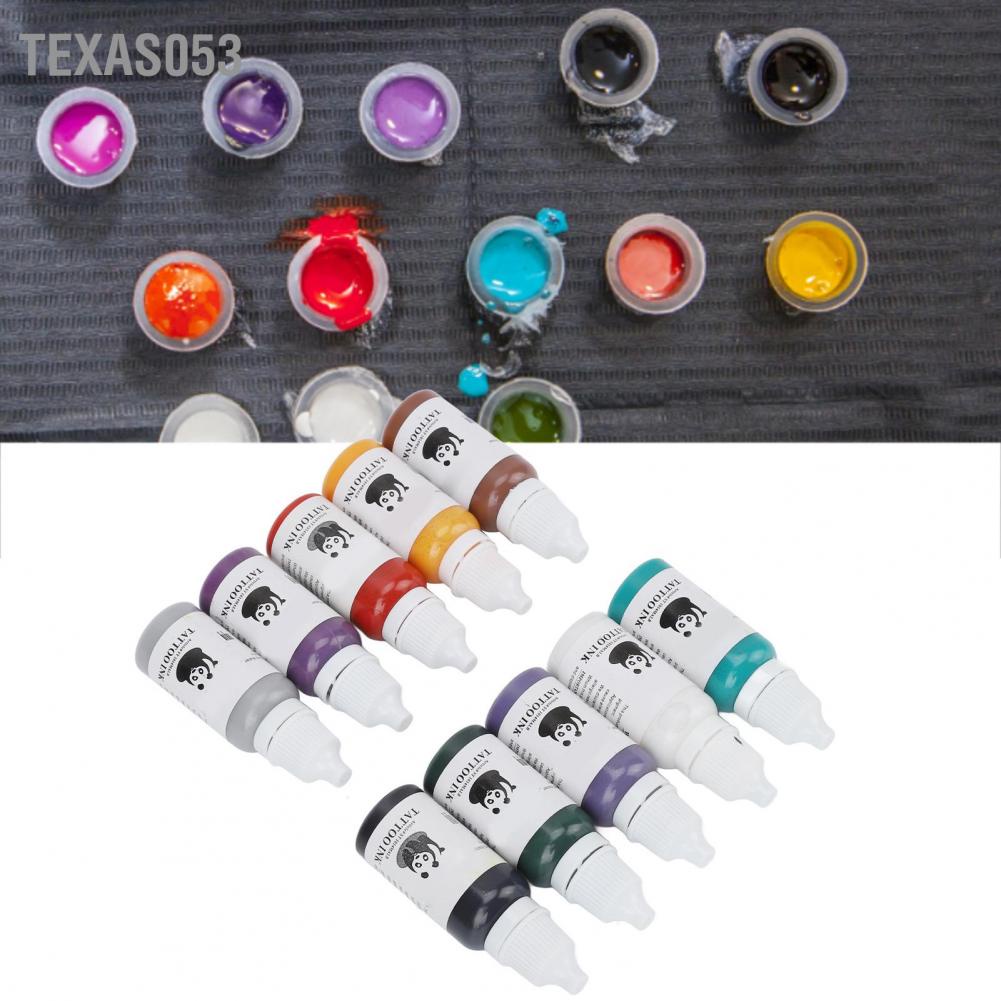 [Hàng Sẵn] Set 10 Mực Xăm Hình Chuyên Nghiệp15ml Màu Sắc Sống Động Tươi Sáng【Texas053】