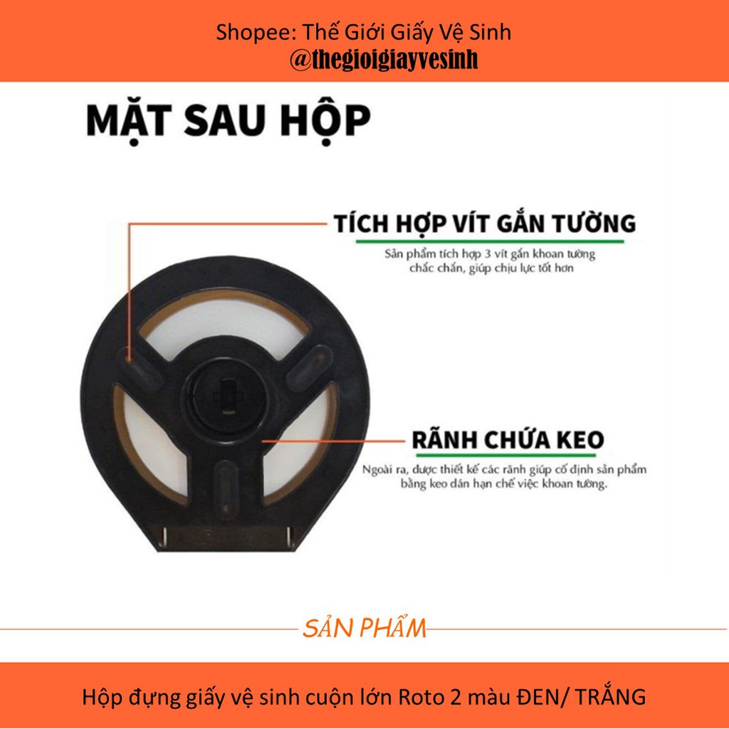 Hộp đựng giấy vệ sinh cuộn lớn treo tường tiện lợi Roto 2 màu ĐEN/ TRẮNG