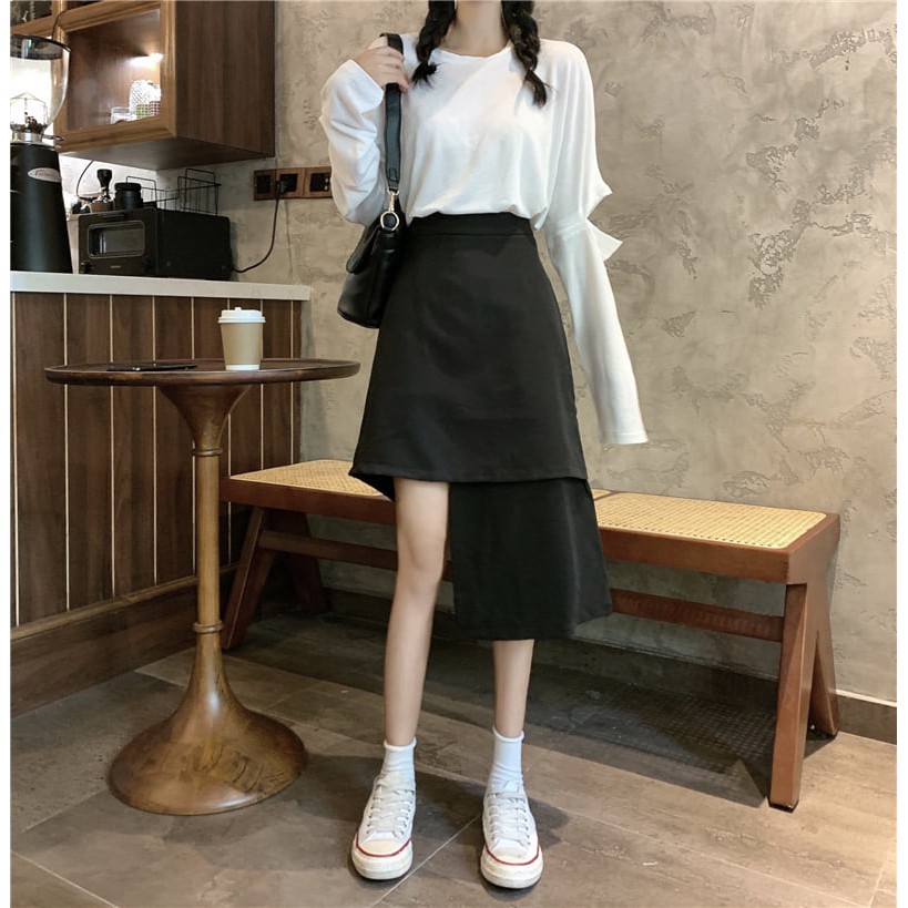 Chân váy umi lêch tầng sẵn 2 màu - Chân váy chữ A chất thun umi siêu xinh sẵn kho 2 màu | BigBuy360 - bigbuy360.vn