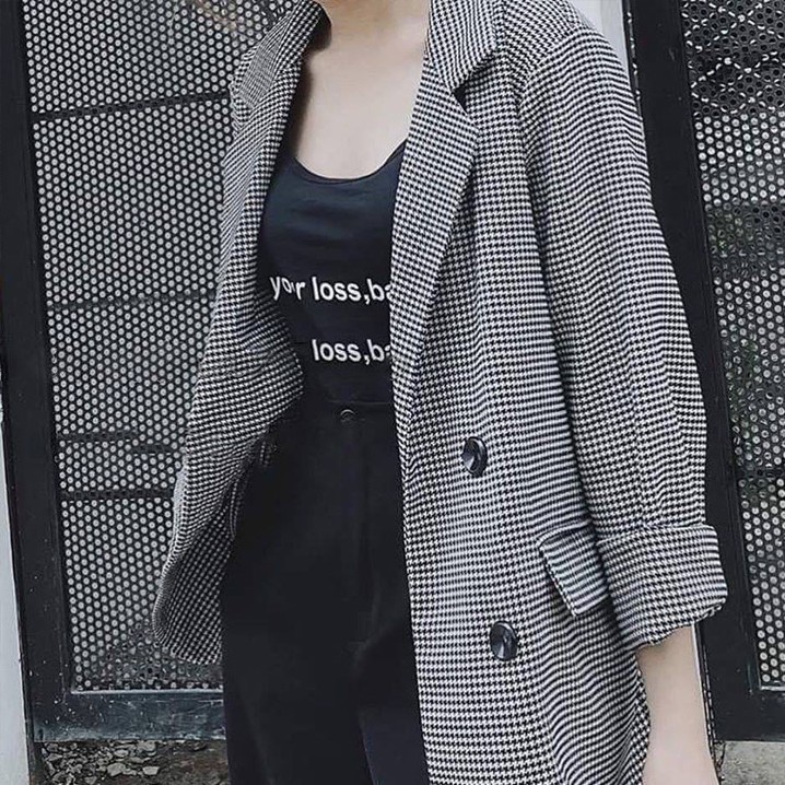 Áo blazer kẻ đen trắng Hàn Quốc (ảnh thật), vải cao cấp loại 1 | BigBuy360 - bigbuy360.vn