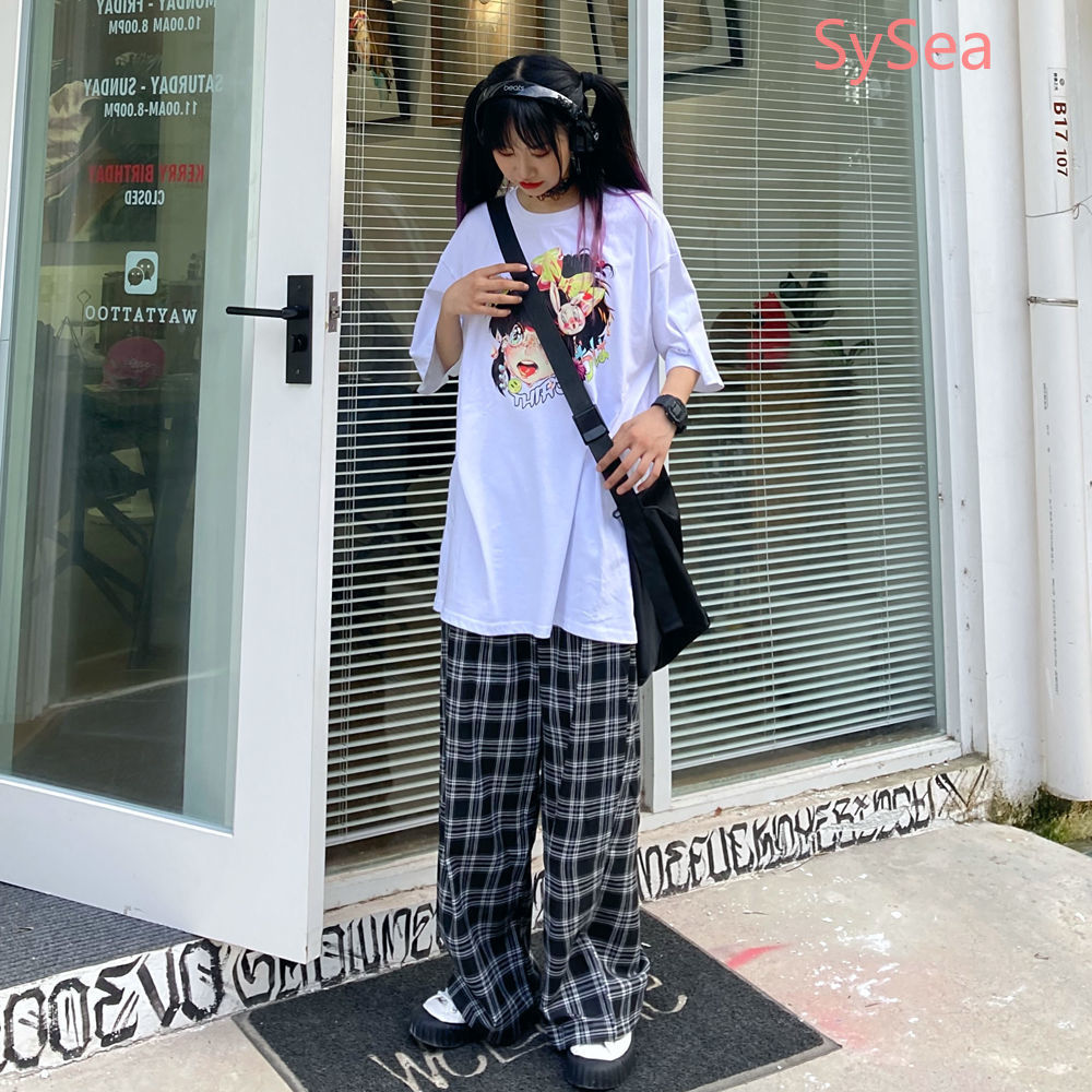 Quần dài ống rộng hoạt tiết caro thời trang cho nữ