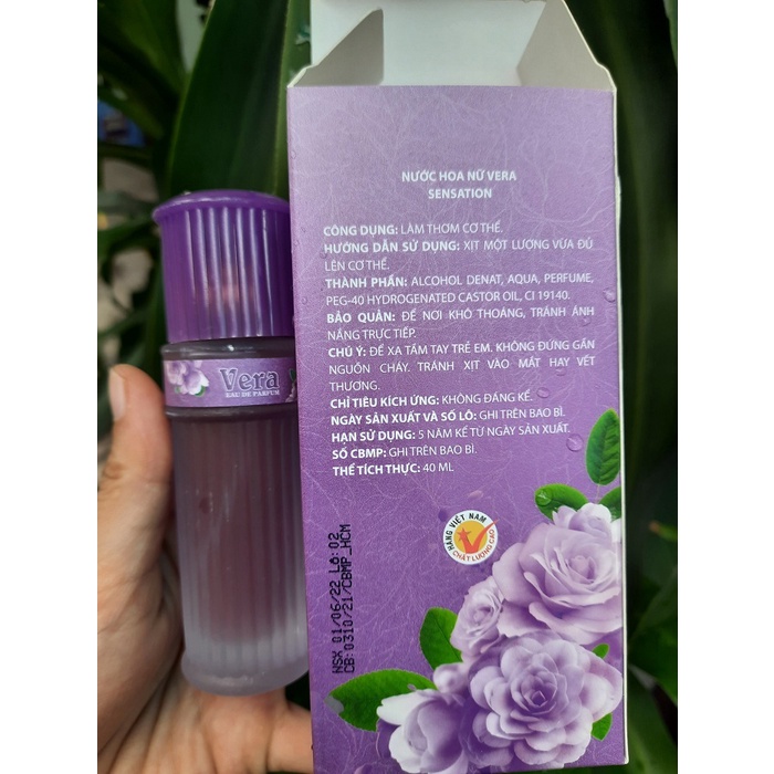 Nước Hoa Vera Tím Ngọt Dịu Hương Cỏ Hoa Lưu Hương Tốt 40ml