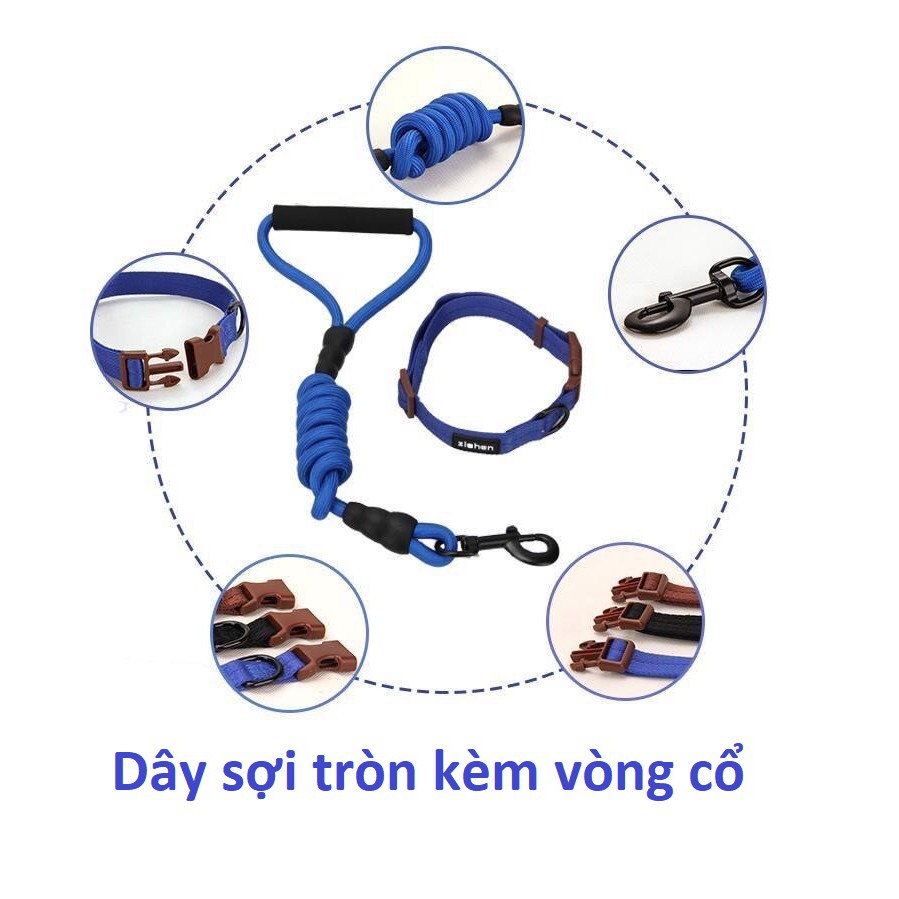 Dây dắt chó (2 loại) dây dắt chó sợi tròn (Vòng cổ Hoặc yếm ngực)