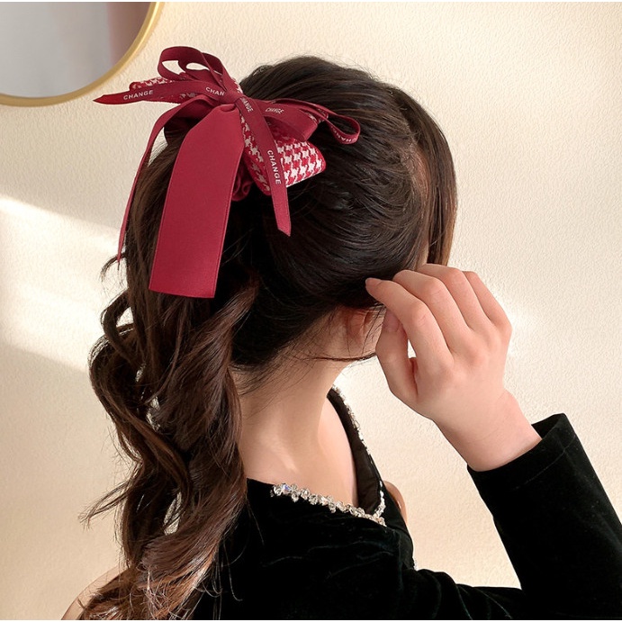 Kẹp Tóc Nơ Caro Đính Nơ In Chữ Tiệm Thêu Việt Phong Cách Tiểu Thư