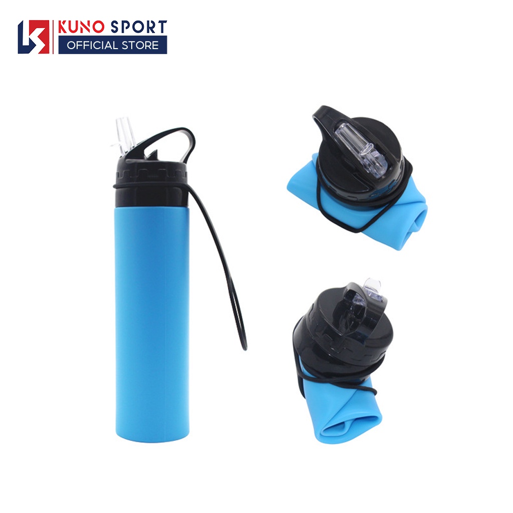 Bình Đựng Nước Silicon  KUNO SPORT 610ML gấp gọn tiện lợi thể thao, xe đạp, neo núi