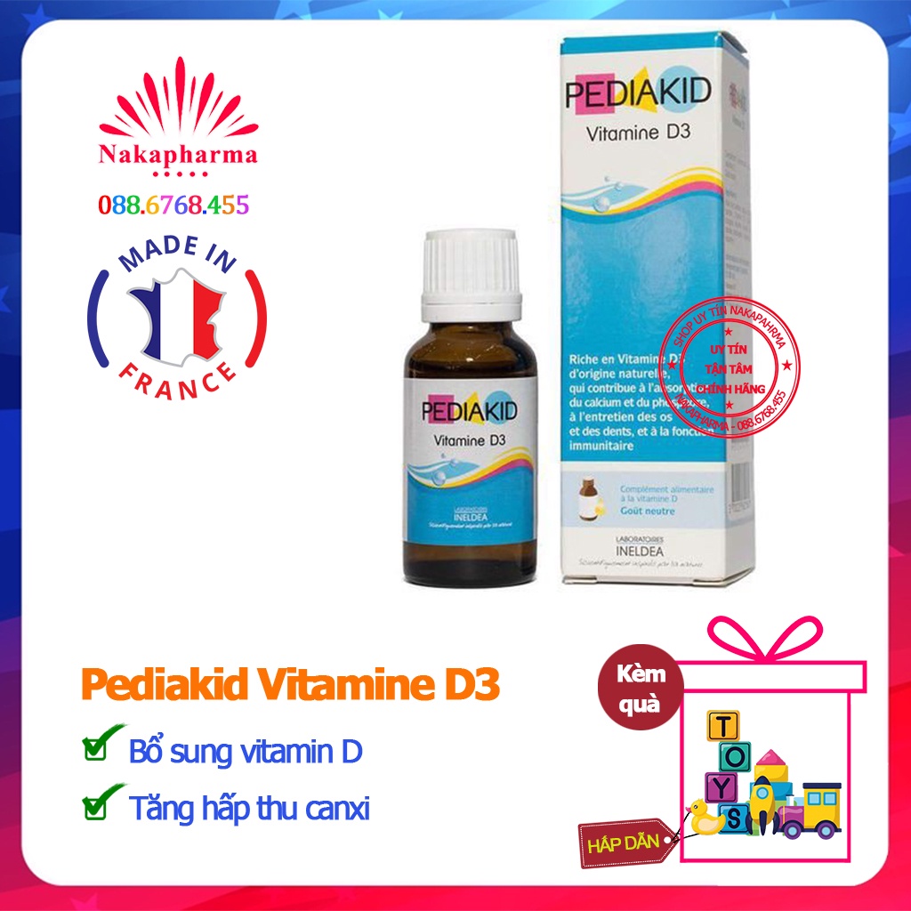 Pediakid Vitamin D3 - Giúp bổ sung Vitamin D cho cơ thể, hỗ trợ tăng hấp thụ canxi, phát triển xương và răng