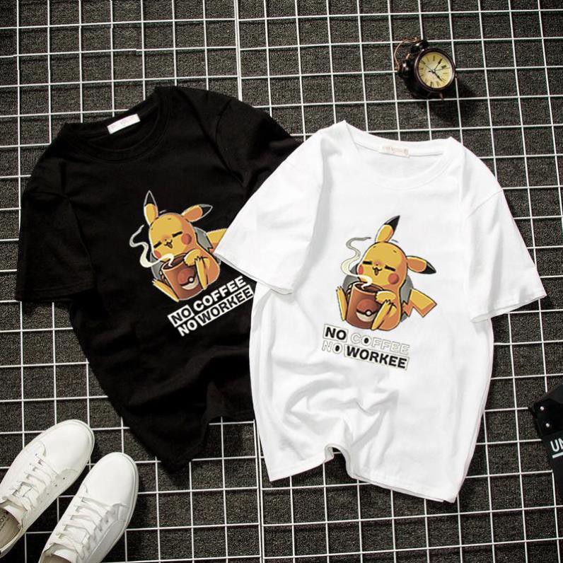 SALE- Áo phông nam nữ hình pikachu no coffee no word độc lạ chất vãi dày mịn 09092020 - áo HOT