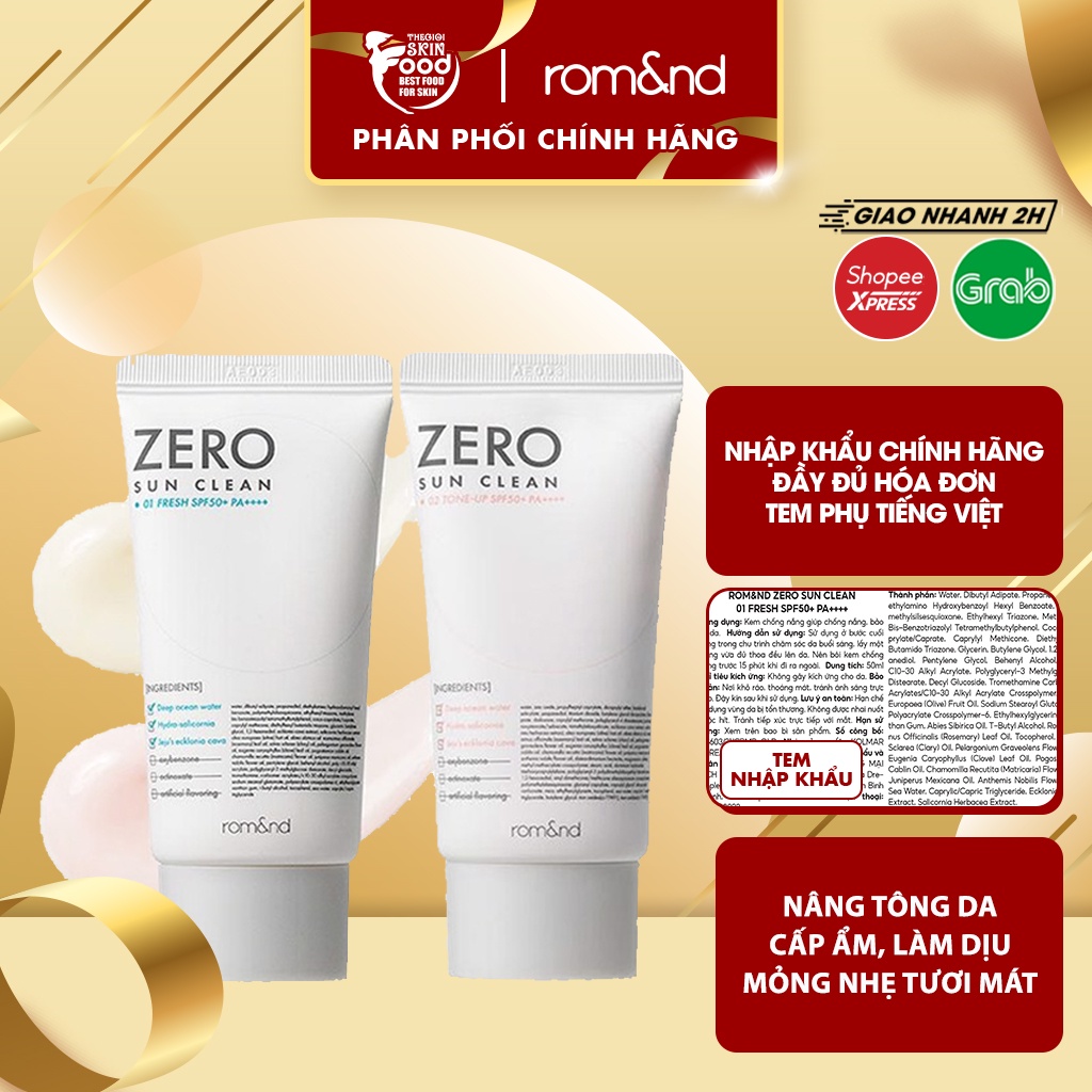 Kem Chống Nắng, Bảo Vệ Da Hiệu Quả Romand Zero Sun Clean SPF50+/PA++++ 50g