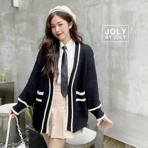 Khoác cadigan hàn phối chất len dày dặn hai màu xinh dễ phối vanmiushop