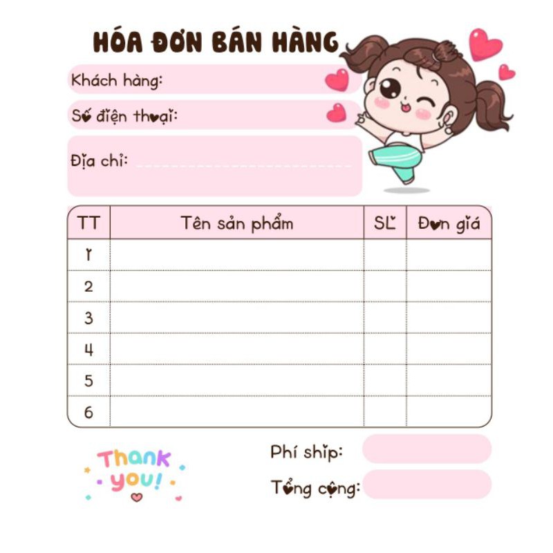 [MUA 10 TẶNG 1]  Hoá đơn bán hàng mini 1 liên dễ thưong 20 mẫu