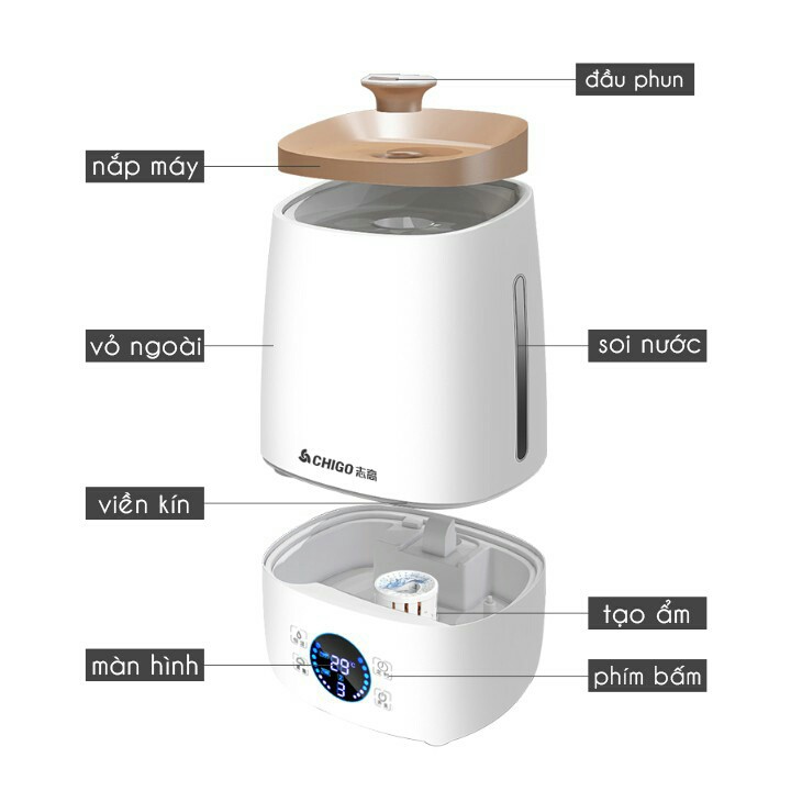 Máy Phun Sương Tạo Độ Ẩm Không Khí Chigo - TẶNG LÕI LỌC  Ion BẠC DIỆT KHUẨN VÀ TINH DẦU