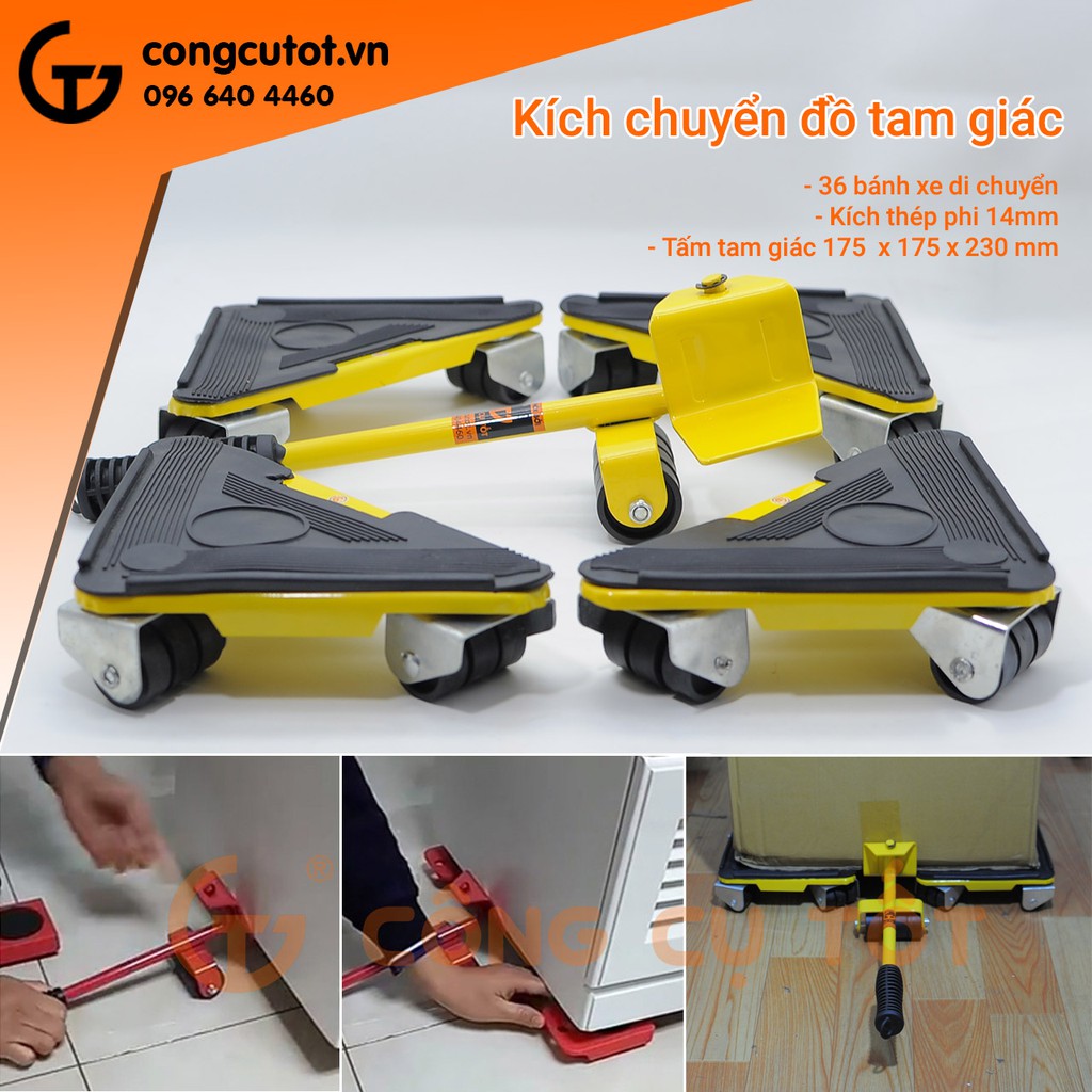 Bộ dụng cụ chuyển đồ đạc tam giác 40 bánh bằng sắt xoay 180 độ, kích tam giác -Giao màu ngẫu nhiên