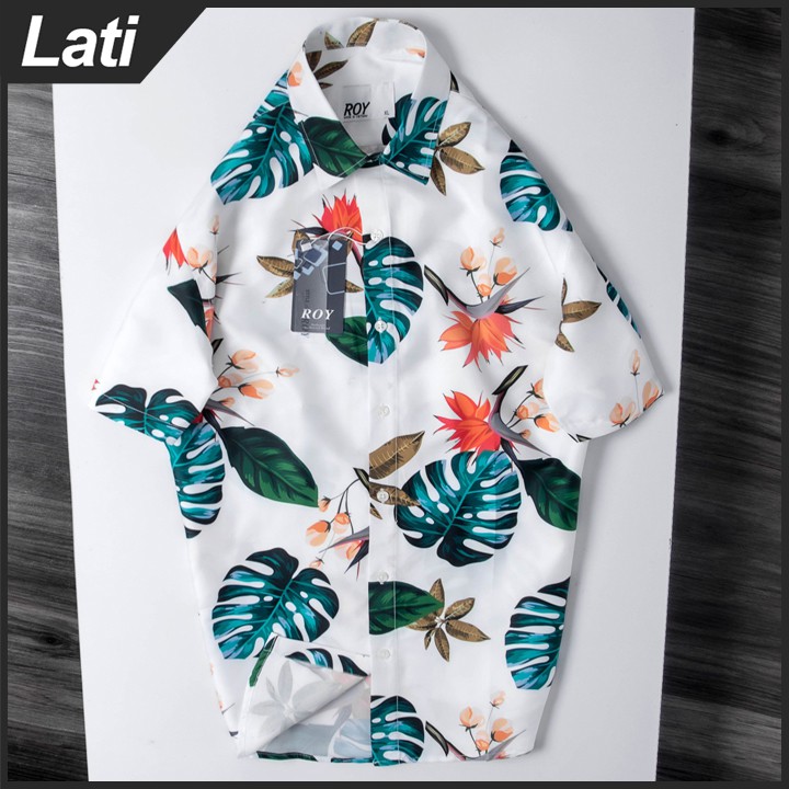 Áo Sơ Mi Nam Ngắn Tay, Somi Họa Tiết Hoa Lá Đi Biển, Du Lịch Vải Lụa Cotton Cao Cấp Chống Nhăn | BigBuy360 - bigbuy360.vn