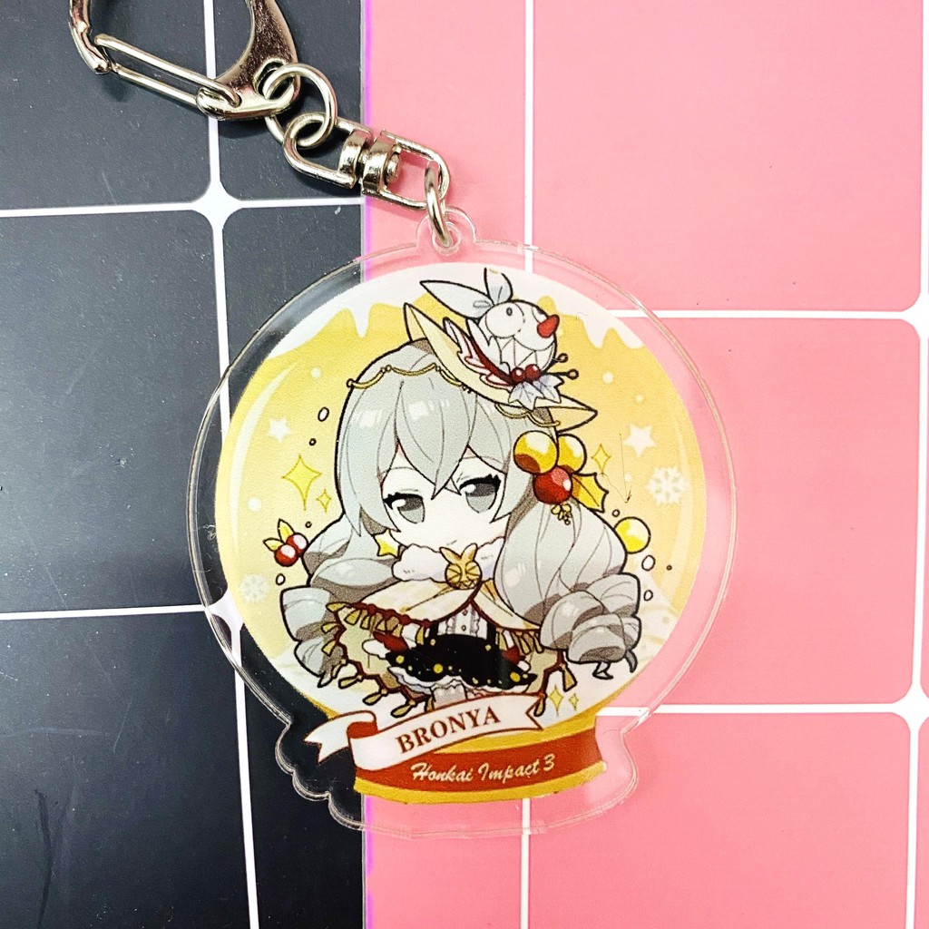 ( Mica trong acrylic ) Móc khóa Honkai Impact 3 Quả cầu thủy tinh Giáng Sinh Valkyrie X-mas chibi anime