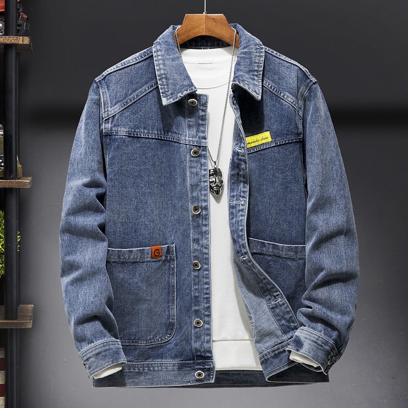 Áo Khoác Jean Xanh Dáng Rộng Size Lớn Phong Cách Retro Thời Trang Mùa Xuân Cho Nam