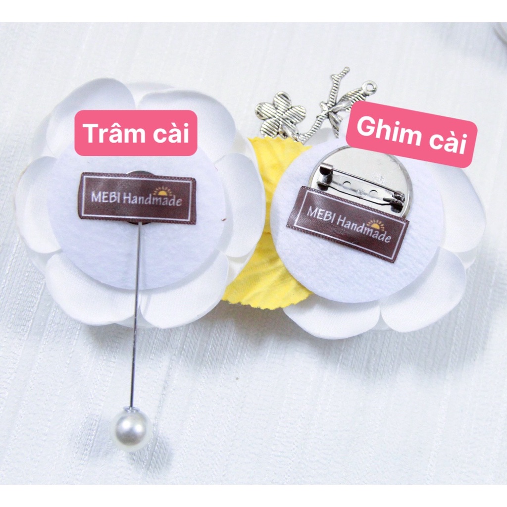 Hoa cài áo handmade MEBI Store mẫu hoa cánh tròn nhụy tim chùm 7 màu hoa nobox