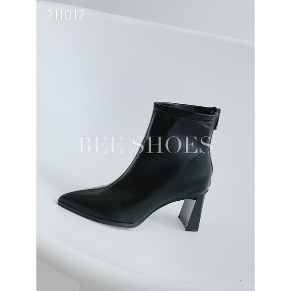 BEESHOES - BOOT DA MỀM MŨI NHỌN - BOOT ĐẾ TRỤ CAO 7CM CÓ SẴN MÀU ĐEN - KEM - BE 211017
