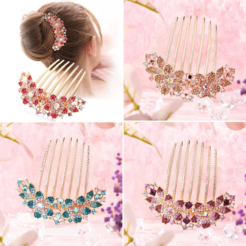 Trâm Cài Tóc Hình Hoa Đính Đá Nhiều Màu Sắc Bằng Kim Loại Thời Trang Cho Nữ