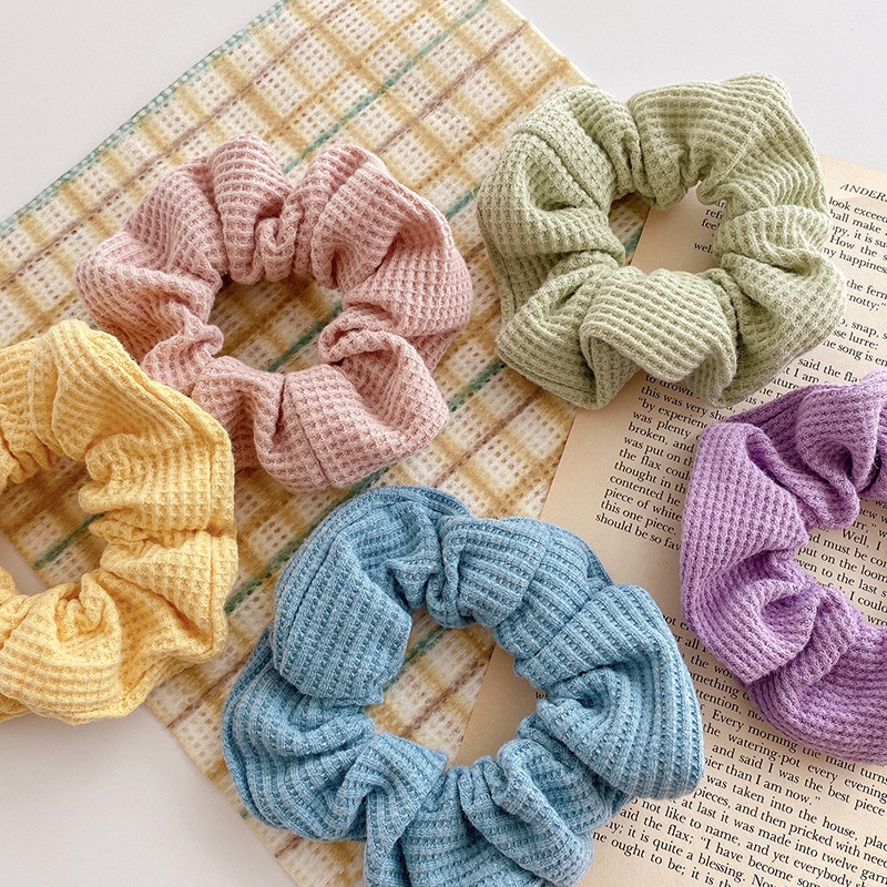 Dây cột tóc gân vuông scrunchies nhiều màu trơn cute