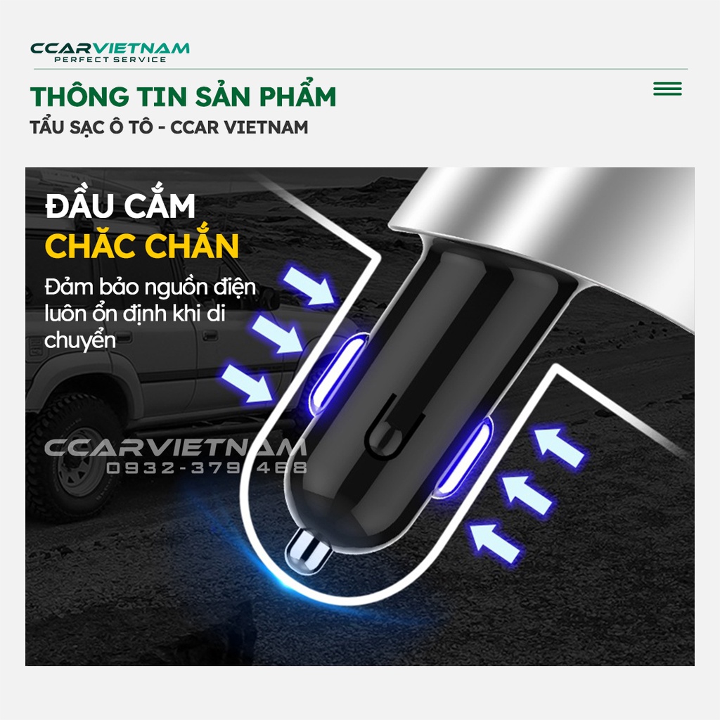 Tẩu Sạc Nhanh Ô Tô Hyundai Hy-10 Cao Cấp - Tẩu Sạc Xe Hơi 12V Có 3 Cổng Sạc USB, 1 Đầu Tẩu