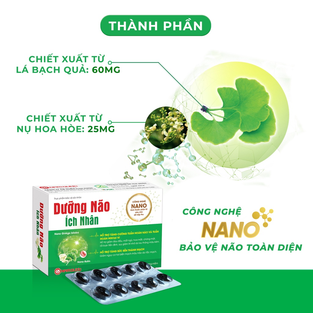 Viên uống dưỡng não Ích Nhân tăng cường tuần hoàn, giảm lo âu, hạn chế tai biến hộp 20 viên