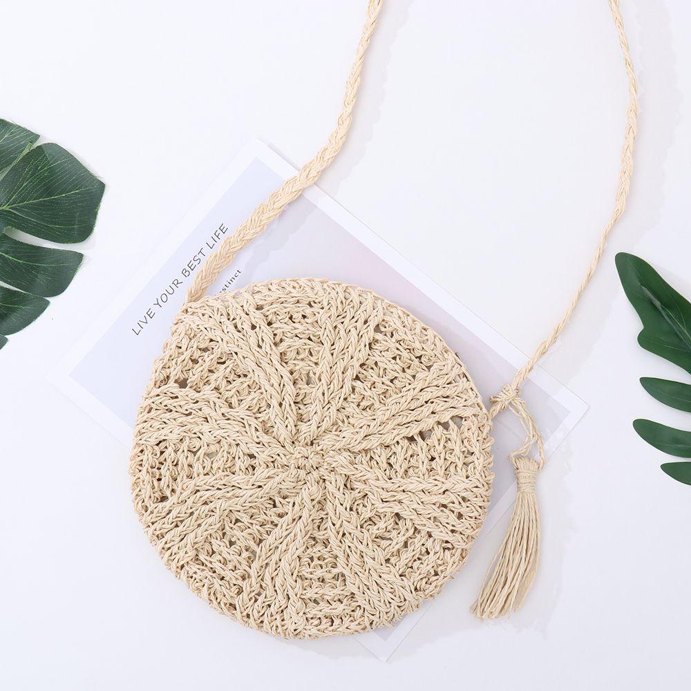 JUNE Fashion Straw Bag Shoulder Bags Summer Beach Bag Straw Handbag Handbag Knit Round Handmade Women Girl Rattan Woven/Multicolor