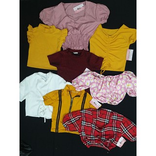 SALE nhiều mẫu áo CROPTOP tay ngắn freesize dưới 55kg cổ lọ bo eo dây đan eo dây rút ngực bẹt vai cánh tiên
