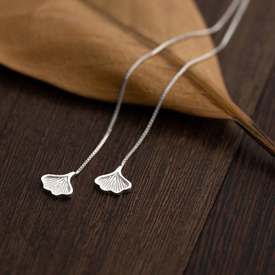 Bạc Mai Lá Bông Tai s925 Sterling bạc bông tai dây Lá Cổ Điển Văn Học tươi dài tua Bông tai nữ phong cách Trung Quốc