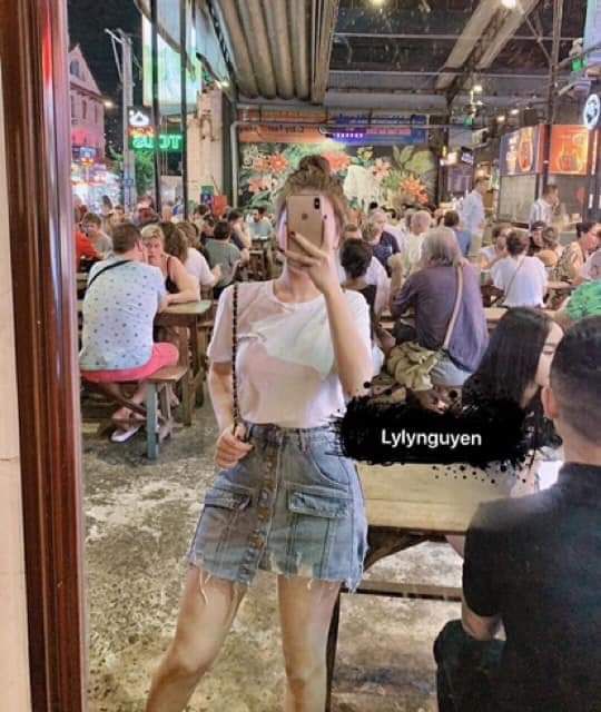 Quần jean giả váy khuy giữa nắp tui hàng QCL1