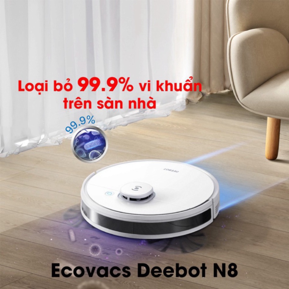 Robot Hút Bụi Thông Minh ECOVACS DEEBOT N8 - Khử Khuẩn An Toàn - Hàng Chính Hãng, Nguyên Seal [ App sử dụng tiếng việt ]