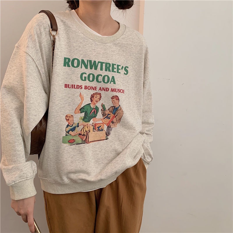 Áo nỉ dài tay form rộng phong cách Hàn Quốc trẻ trung dành cho nữ