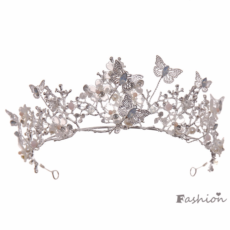 Vương Miện Họa Tiết Hoa Và Bướm Đính Đá Pha Lê Lấp Lánh